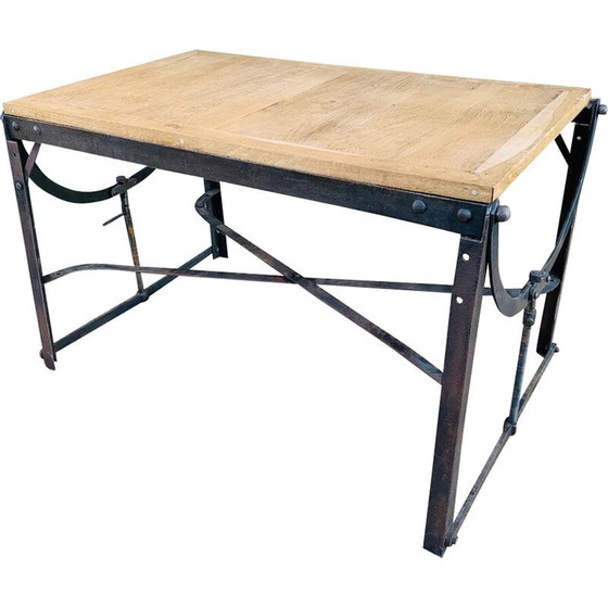 Image 1 of Tavolo da laboratorio vintage in legno di quercia e metallo