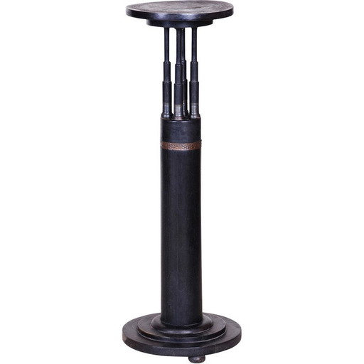 Vintage Art Deco pedestal in oak and brass by Josef Franz Maria Hoffmann for Wiener Werkstätte, Austria 1920