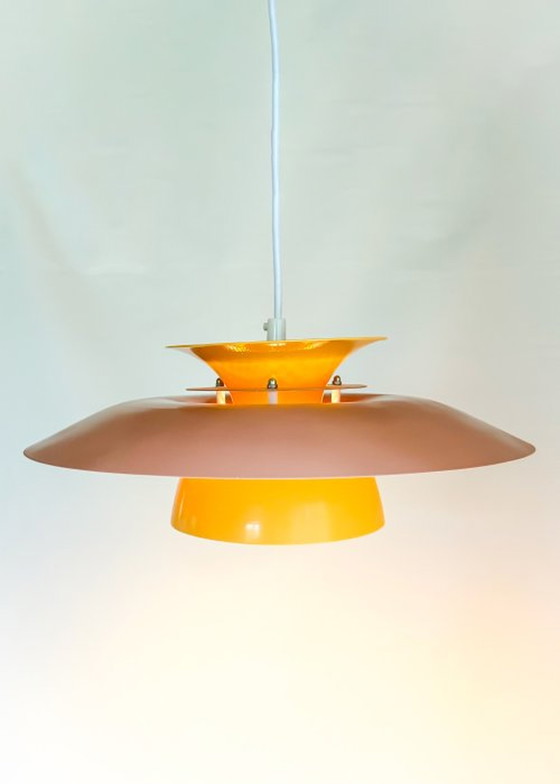 Image 1 of Danish hanging lamp in orange and pink metal