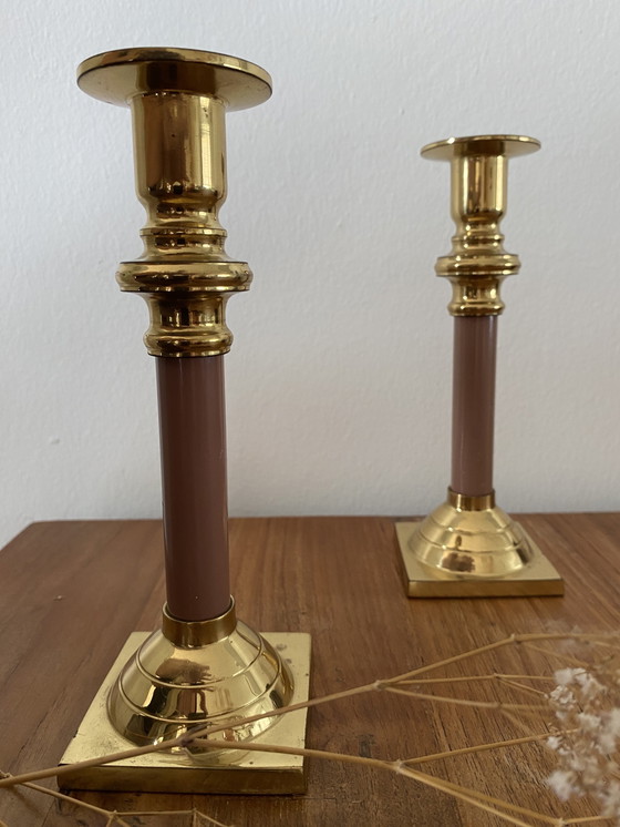 Image 1 of Set di 2 candelieri vintage in ottone
