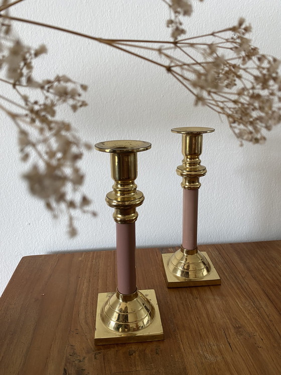 Image 1 of Ensemble de 2 chandeliers vintage en laiton