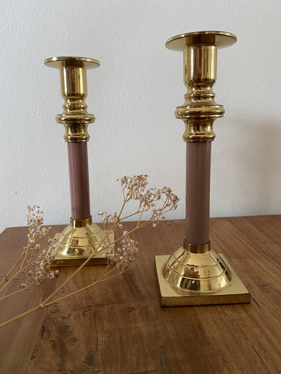 Image 1 of Set di 2 candelieri vintage in ottone