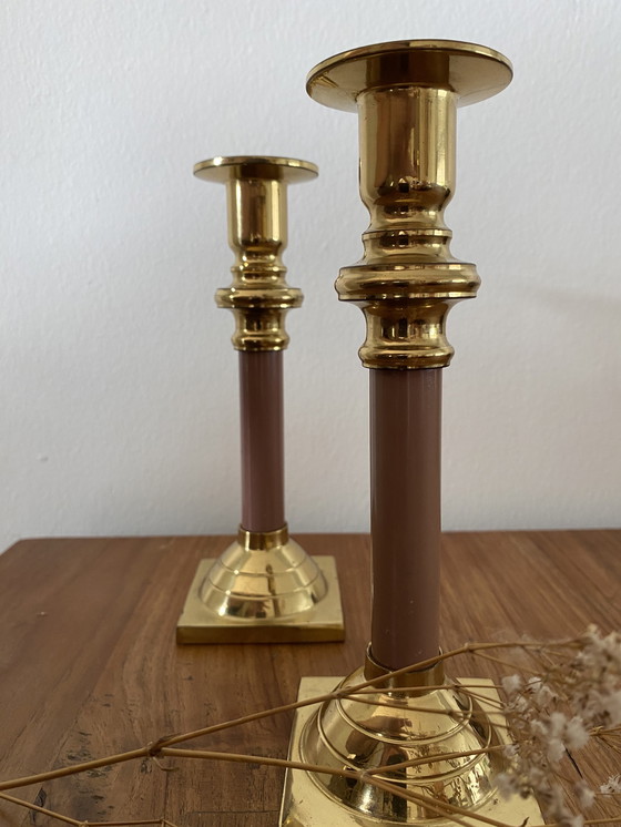 Image 1 of Ensemble de 2 chandeliers vintage en laiton