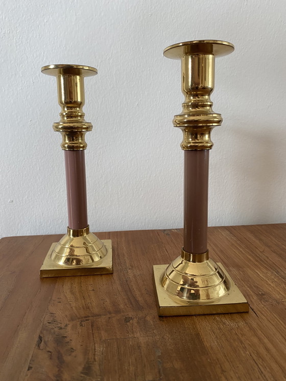 Image 1 of Set di 2 candelieri vintage in ottone