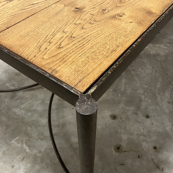 Image 1 of Large Steel Dining Table With Oak Top