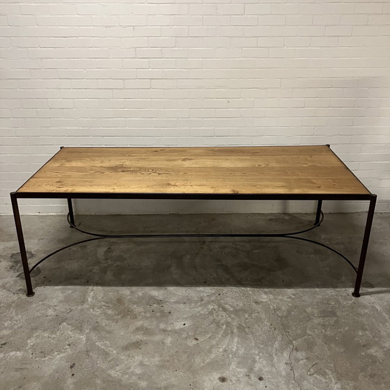 Image 1 of Large Steel Dining Table With Oak Top