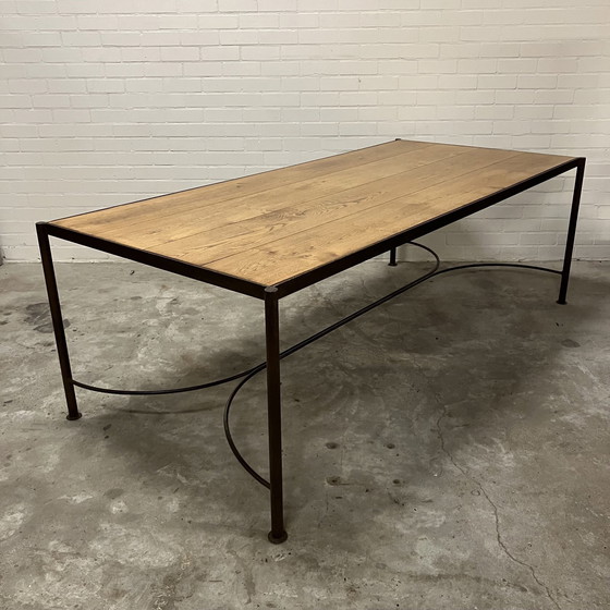 Image 1 of Large Steel Dining Table With Oak Top