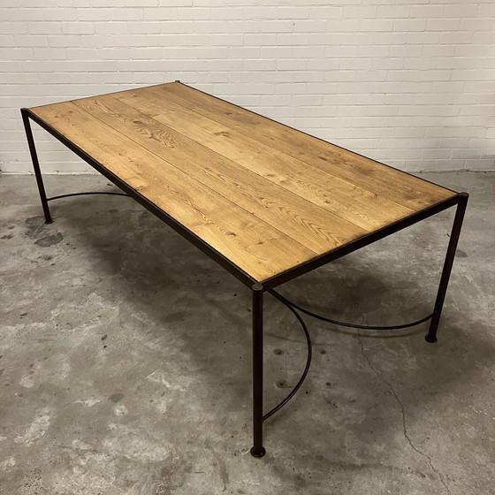 Image 1 of Large Steel Dining Table With Oak Top