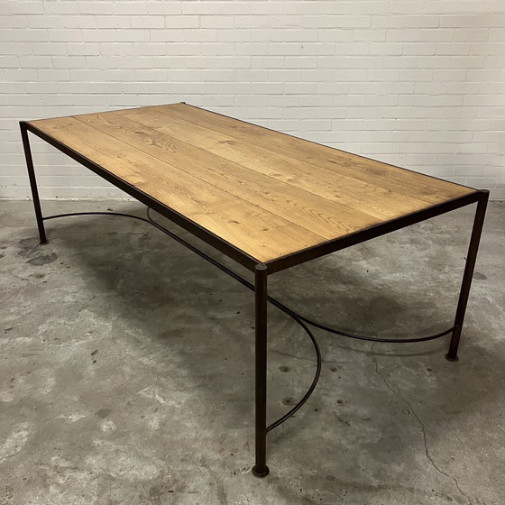 Image 1 of Large Steel Dining Table With Oak Top