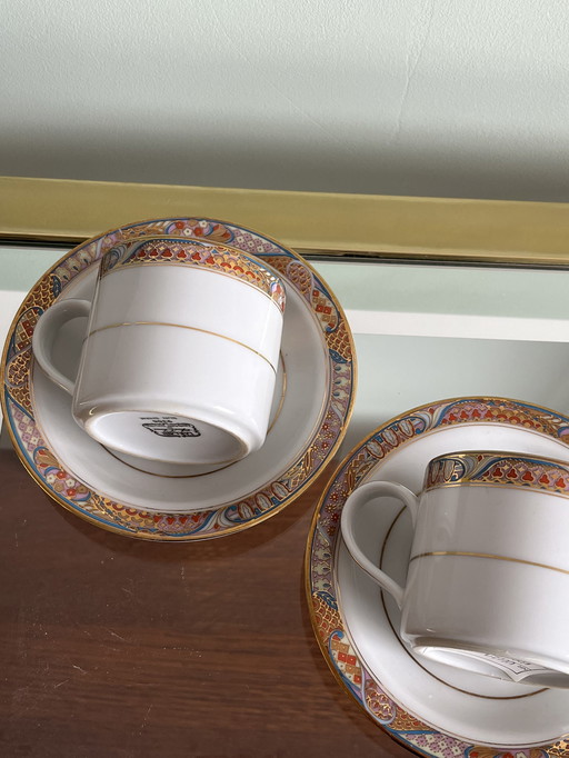 2x tasses et soucoupes Sun Shine Laklain porcelaine