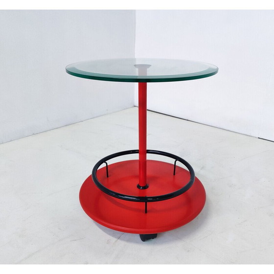 Image 1 of Mesa auxiliar italiana con ruedas de mediados de siglo en metal y vidrio, década de 1950