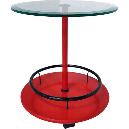 Mid-century Italian rolling side table in metal and glass, 1950s