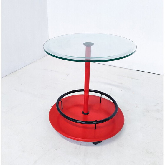 Image 1 of Mesa auxiliar italiana con ruedas de mediados de siglo en metal y vidrio, década de 1950