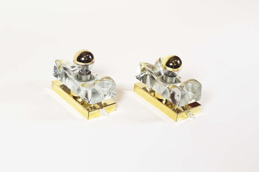 2X 1970’S Petite Brass & Glass Wall Lights By Sische