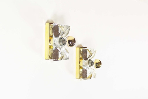 2X 1970’S Petite Brass & Glass Wall Lights By Sische