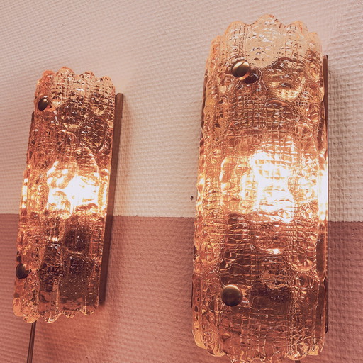 Set of Amber Glass Wall Lights By Carl Fagerlund