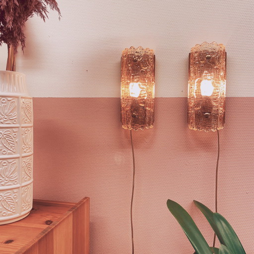 Set of Amber Glass Wall Lights By Carl Fagerlund