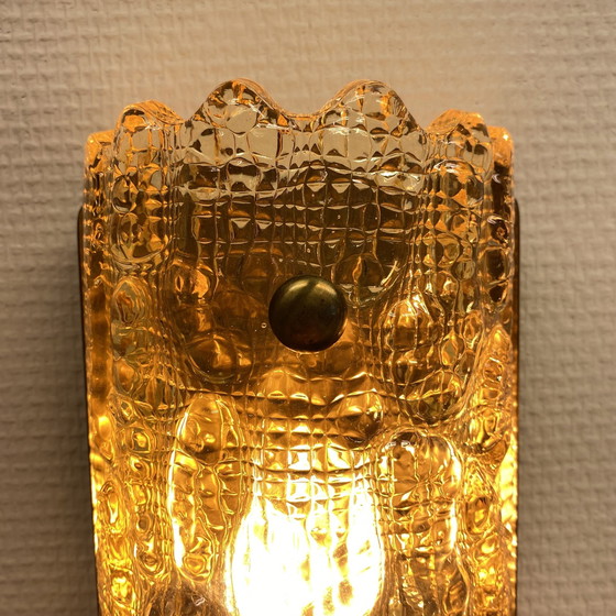 Image 1 of Set of Amber Glass Wall Lights By Carl Fagerlund