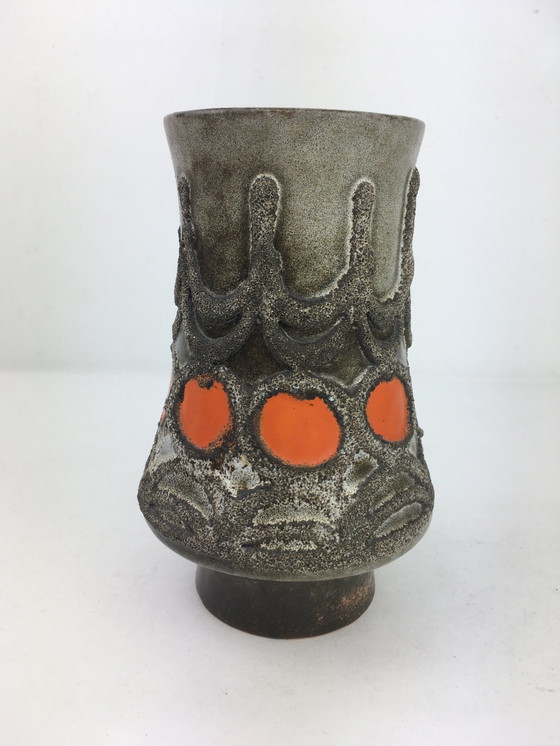 Image 1 of Vase Strehla orange lave Allemagne de l'Ouest