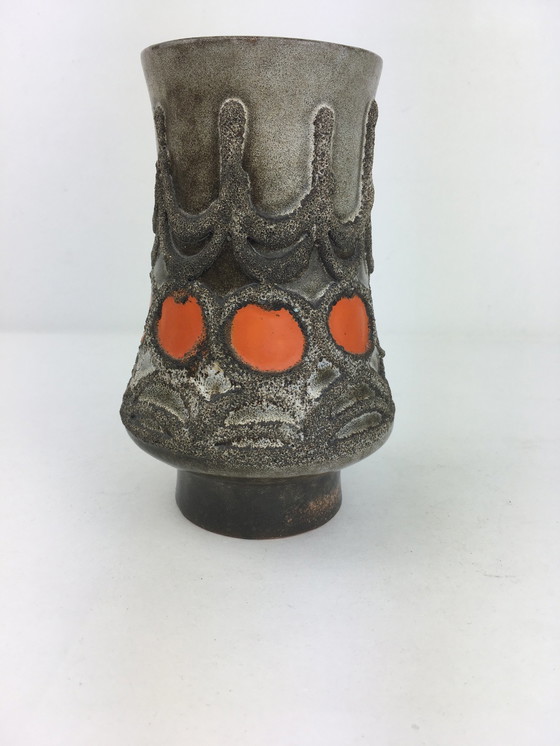 Image 1 of Vase Strehla orange lave Allemagne de l'Ouest