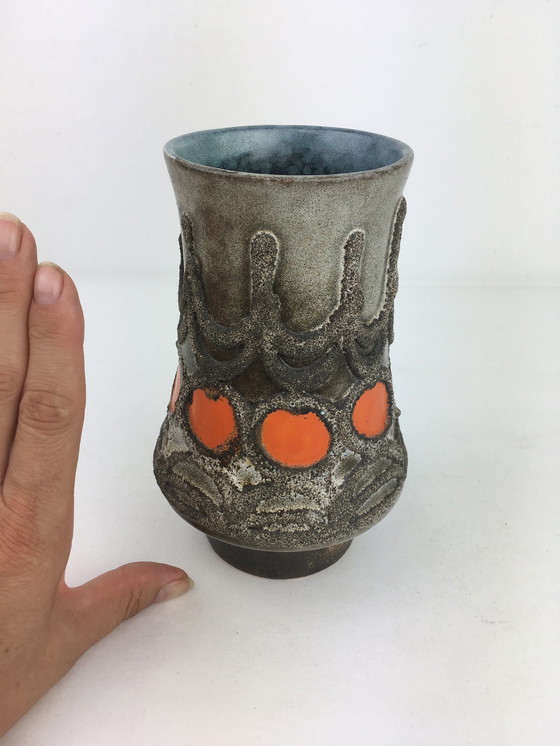 Image 1 of Vase Strehla orange lave Allemagne de l'Ouest