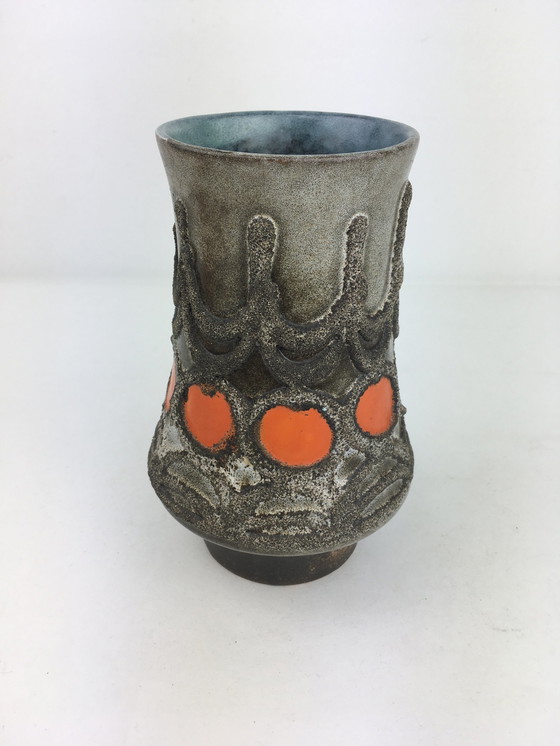 Image 1 of Vase Strehla orange lave Allemagne de l'Ouest