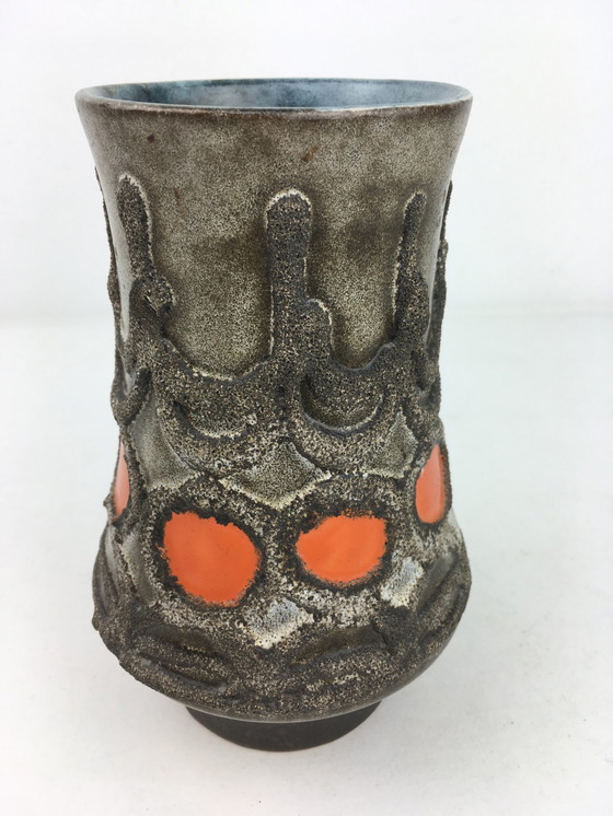 Image 1 of Vase Strehla orange lave Allemagne de l'Ouest