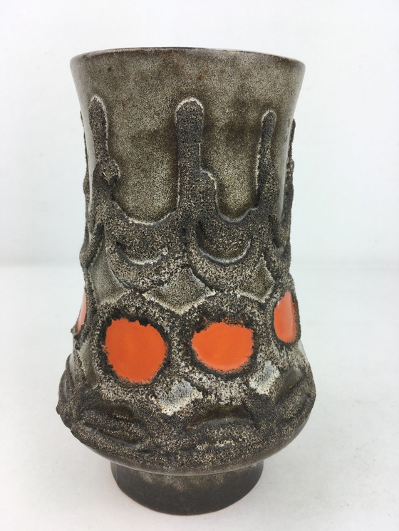 Image 1 of Vase Strehla orange lave Allemagne de l'Ouest