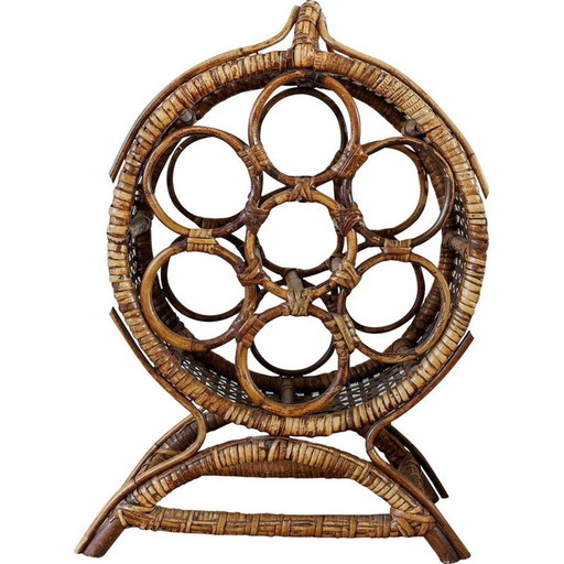Vintage bamboo wine rack with 7 wines, 1960