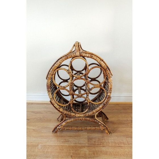 Image 1 of Vintage bamboo wine rack with 7 wines, 1960