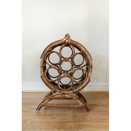 Image 1 of Vintage bamboo wine rack with 7 wines, 1960