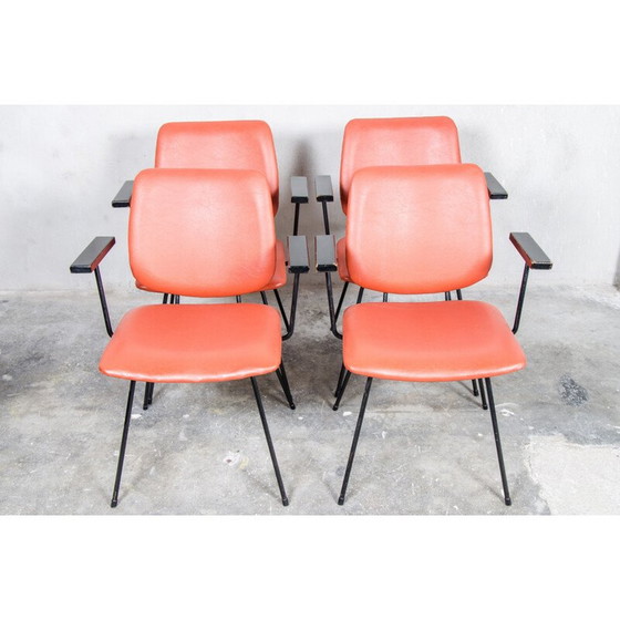 Image 1 of Kembo set of 4 red dining chairs, W.H GISPEN - 1950s