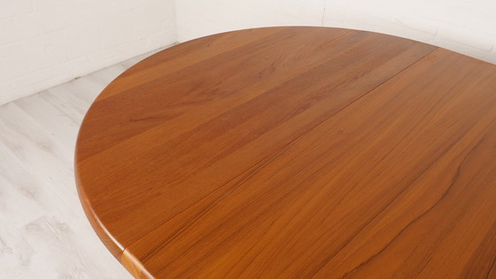 Image 1 of Vintage round solid teak dining table 217 cm