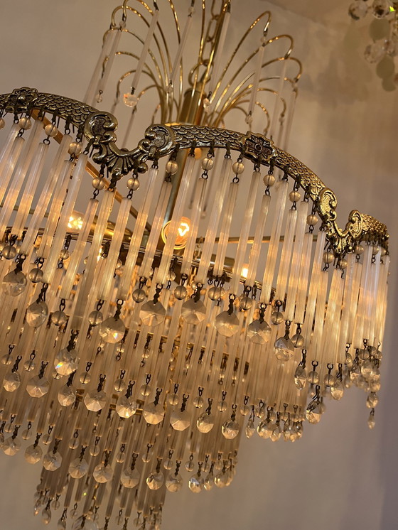 Image 1 of Art nouveau pendant lamp chandelier opal rods