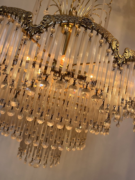 Image 1 of Art nouveau pendant lamp chandelier opal rods