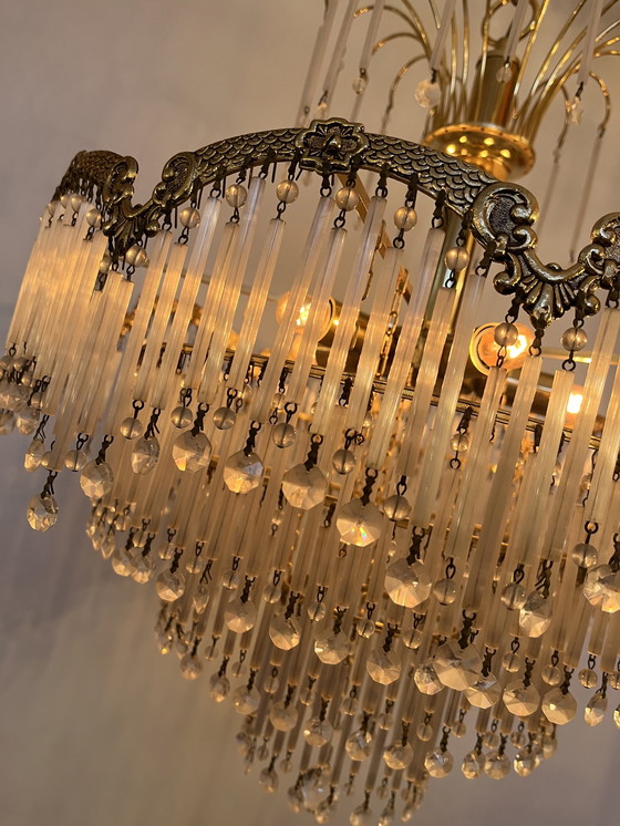 Image 1 of Art nouveau pendant lamp chandelier opal rods