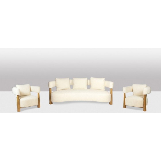 Image 1 of Pair of vintage "bean" armchairs in blond beech, Italy
