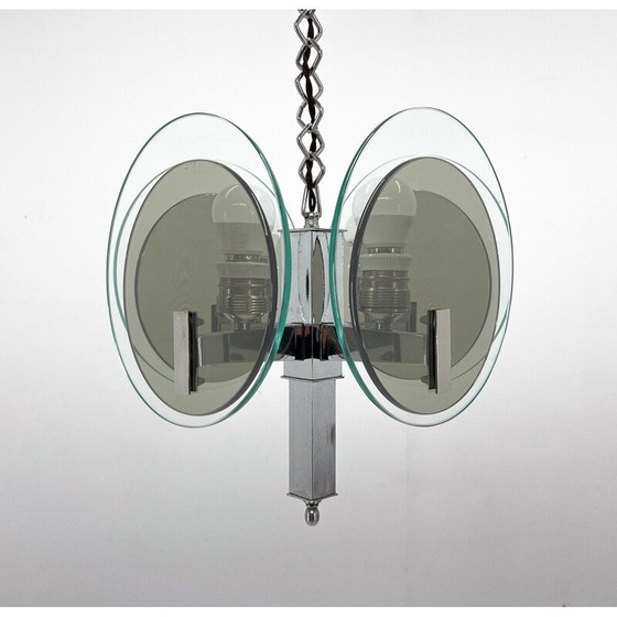 Image 1 of Lampadario vintage Art Déco in cromo e vetro, anni '20