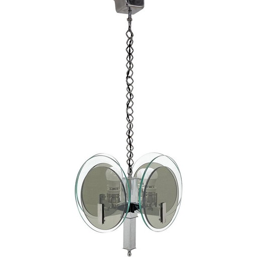 Vintage Art Deco chrome and glass chandelier, 1920s