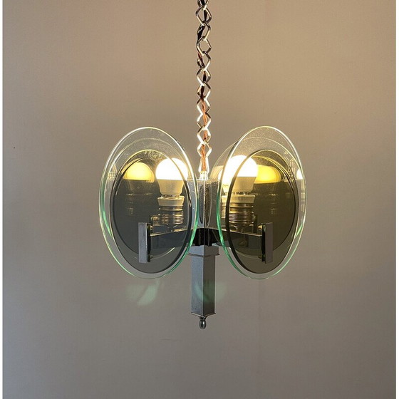 Image 1 of Lampadario vintage Art Déco in cromo e vetro, anni '20