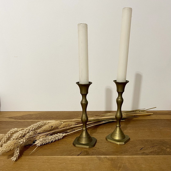 Image 1 of Pair Of Brass Candlesticks