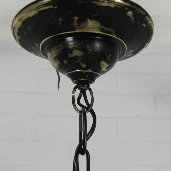 Image 1 of Art Deco Pendant Lamp With Glass Shade With Nature Scenes, 1930s