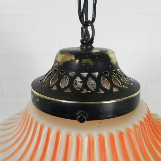 Image 1 of Art Deco Pendant Lamp With Glass Shade With Nature Scenes, 1930s