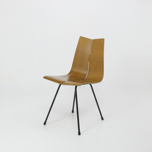 Vintage “GA” model chair in black lacquered metal and plywood by Hans Bellmann for Horgenglarus, Switzerland 1950