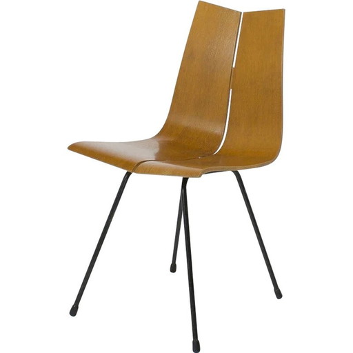 Vintage “GA” model chair in black lacquered metal and plywood by Hans Bellmann for Horgenglarus, Switzerland 1950
