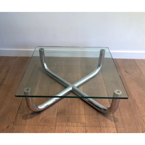 Image 1 of Vintage chrome coffee table with glass top