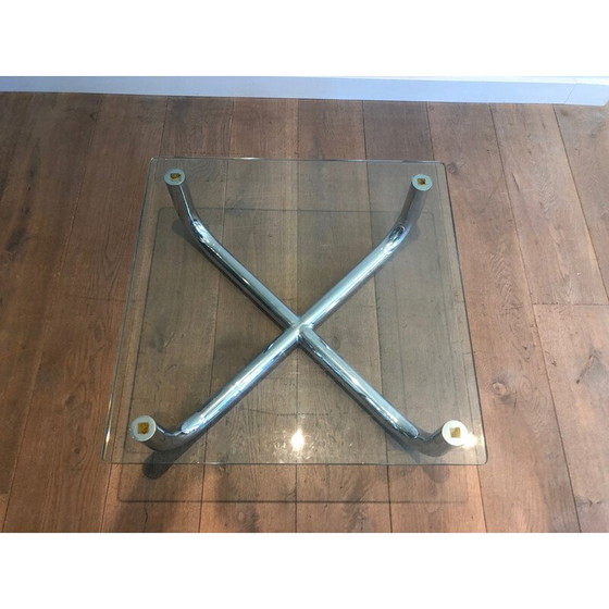 Image 1 of Vintage chrome coffee table with glass top
