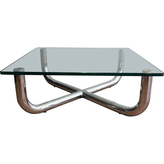 Image 1 of Vintage chrome coffee table with glass top