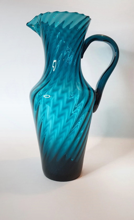 Twisted art glass pitcher