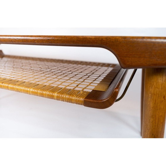 Image 1 of Vintage teak coffee table and paper cord shelf, Denmark 1960